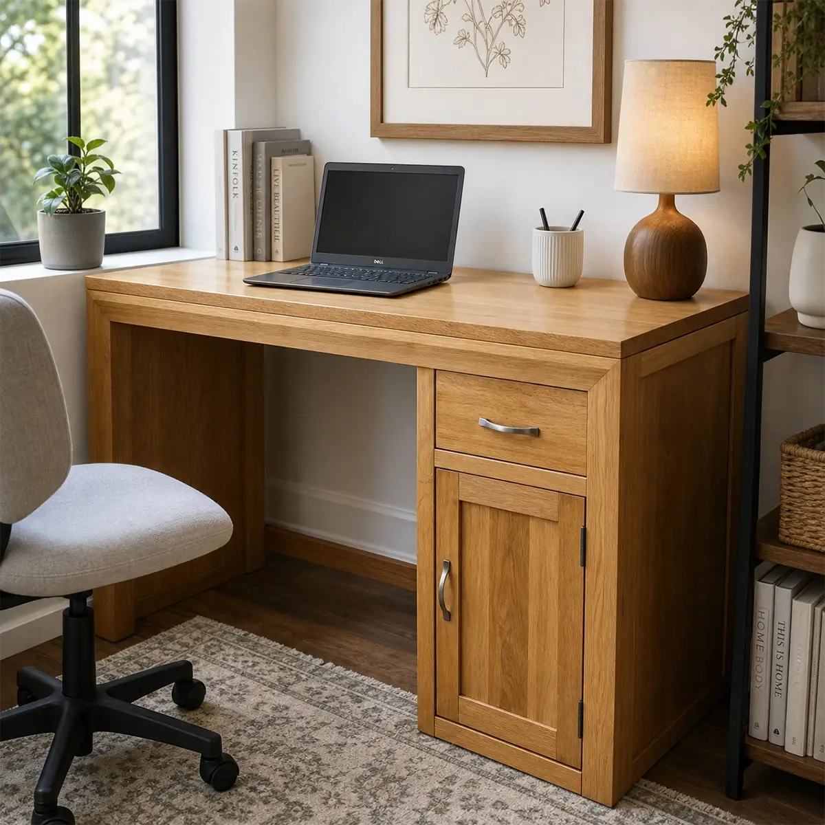 Side view of restored solid ash desk